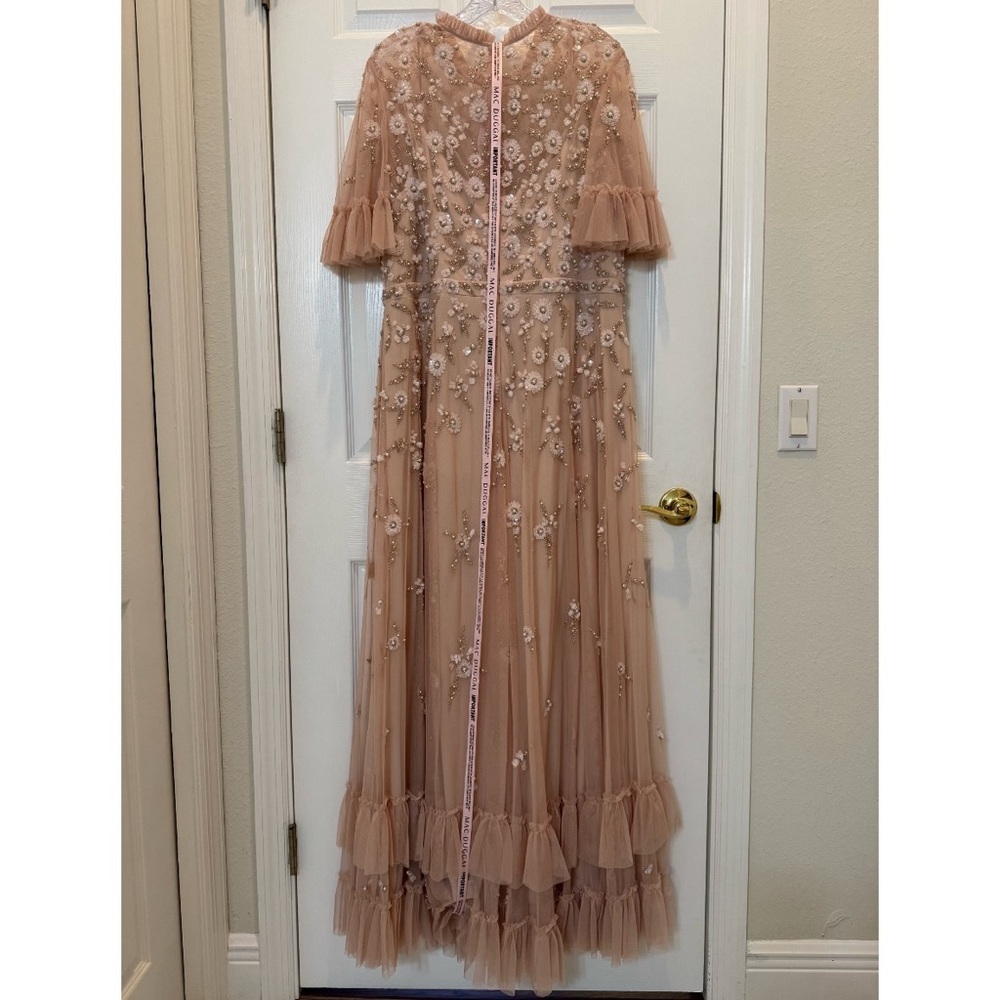 Mac Duggal 9199 Ruffled Floral Embellished Flutter Sleeve A-Line Gown Sz 16 NWT - Picture 5 of 12